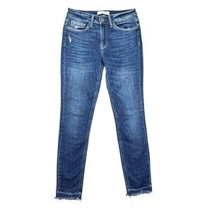 Flying Monkey Jeans Women's 26 Blue Mid Rise Ripped Distressed Hem Denim Pants